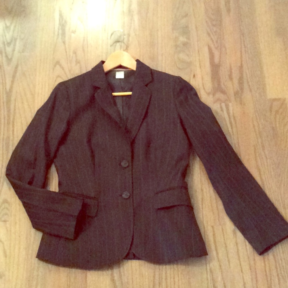 Wool charcoal pinstriped blazer, needs some TLC